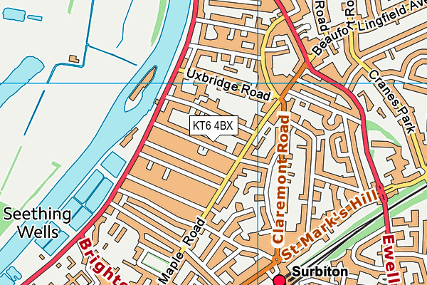 KT6 4BX map - OS VectorMap District (Ordnance Survey)