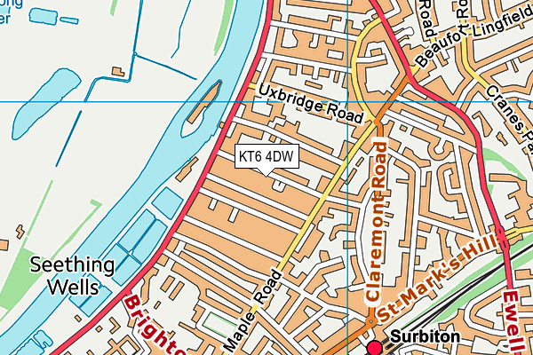 KT6 4DW map - OS VectorMap District (Ordnance Survey)