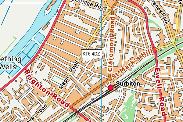 KT6 4DZ map - OS VectorMap District (Ordnance Survey)