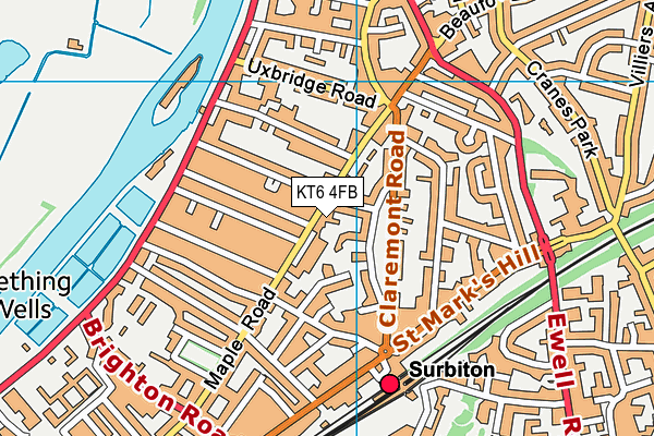 KT6 4FB map - OS VectorMap District (Ordnance Survey)