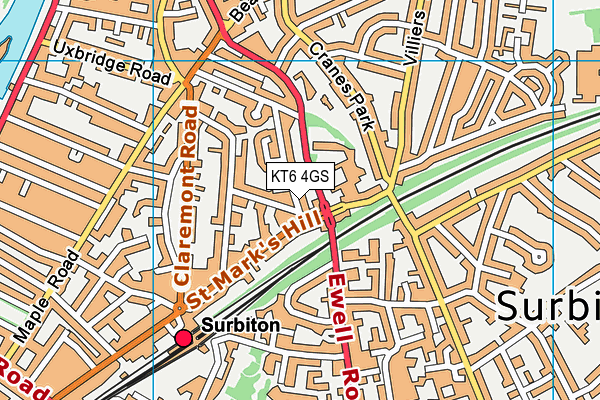 KT6 4GS map - OS VectorMap District (Ordnance Survey)