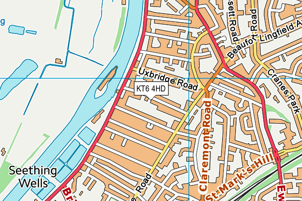 KT6 4HD map - OS VectorMap District (Ordnance Survey)