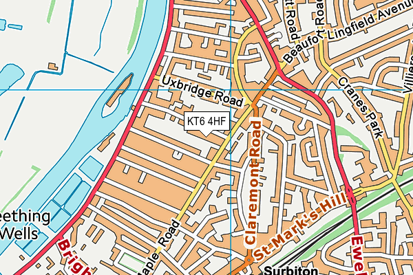 KT6 4HF map - OS VectorMap District (Ordnance Survey)