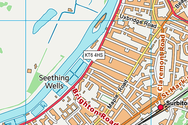 KT6 4HS map - OS VectorMap District (Ordnance Survey)