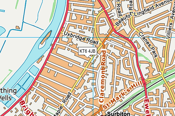 KT6 4JB map - OS VectorMap District (Ordnance Survey)