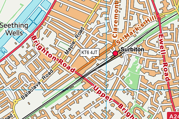 KT6 4JT map - OS VectorMap District (Ordnance Survey)