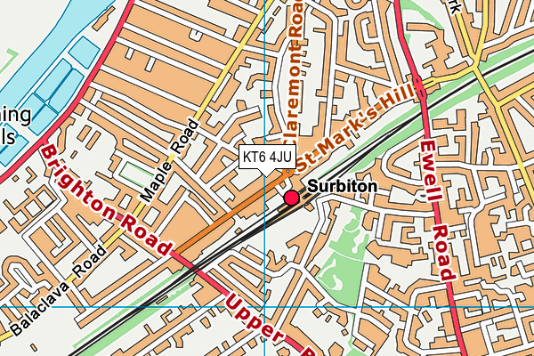 KT6 4JU map - OS VectorMap District (Ordnance Survey)