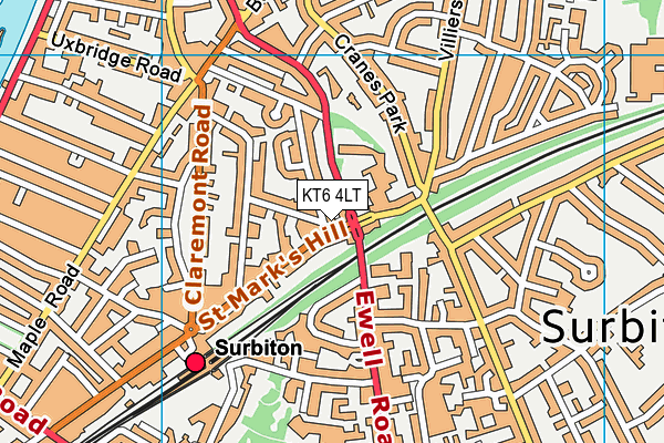 KT6 4LT map - OS VectorMap District (Ordnance Survey)