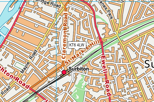 KT6 4LW map - OS VectorMap District (Ordnance Survey)