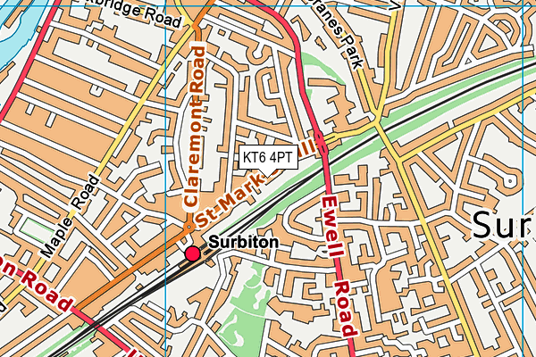 KT6 4PT map - OS VectorMap District (Ordnance Survey)