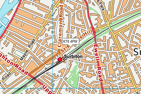 KT6 4PW map - OS VectorMap District (Ordnance Survey)