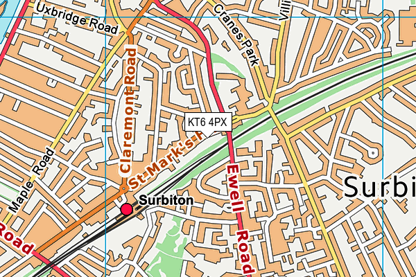 KT6 4PX map - OS VectorMap District (Ordnance Survey)