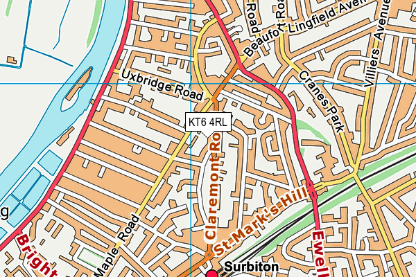 KT6 4RL map - OS VectorMap District (Ordnance Survey)