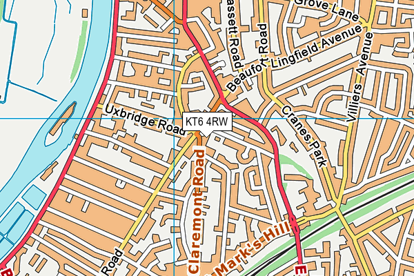 KT6 4RW map - OS VectorMap District (Ordnance Survey)