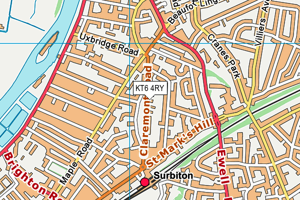 KT6 4RY map - OS VectorMap District (Ordnance Survey)