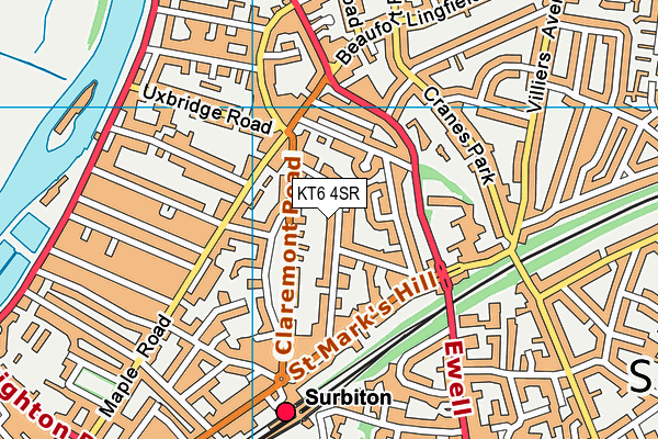 KT6 4SR map - OS VectorMap District (Ordnance Survey)