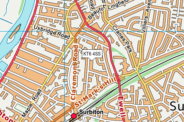 KT6 4SS map - OS VectorMap District (Ordnance Survey)