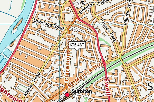 KT6 4ST map - OS VectorMap District (Ordnance Survey)