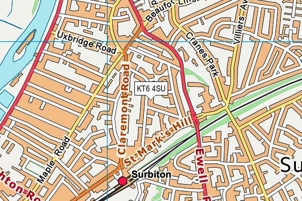 KT6 4SU map - OS VectorMap District (Ordnance Survey)