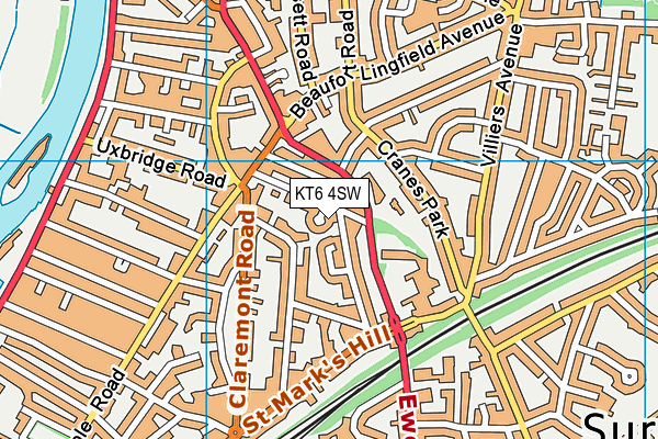 KT6 4SW map - OS VectorMap District (Ordnance Survey)