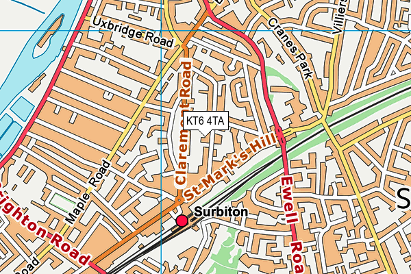 KT6 4TA map - OS VectorMap District (Ordnance Survey)