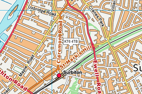 KT6 4TB map - OS VectorMap District (Ordnance Survey)