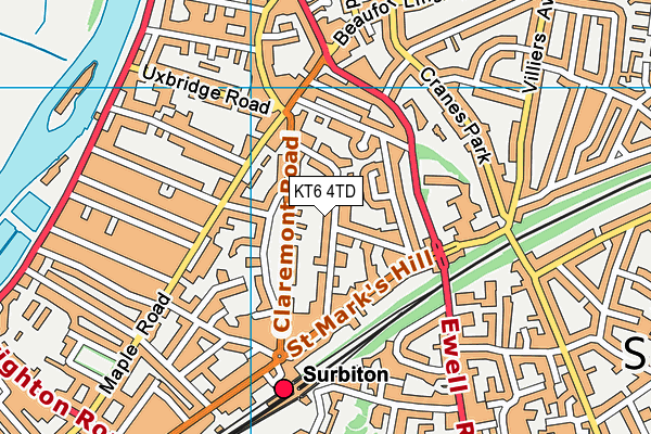 KT6 4TD map - OS VectorMap District (Ordnance Survey)