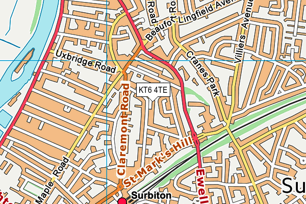 KT6 4TE map - OS VectorMap District (Ordnance Survey)