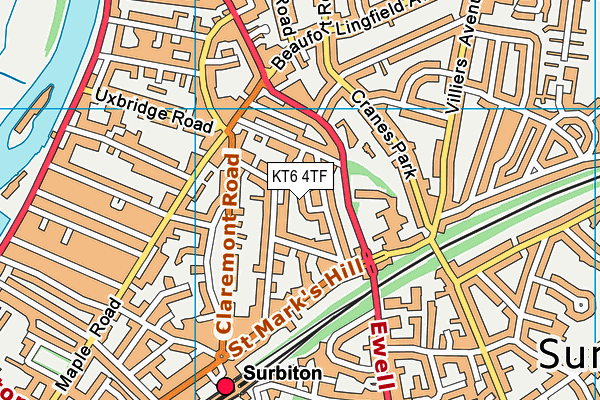 KT6 4TF map - OS VectorMap District (Ordnance Survey)