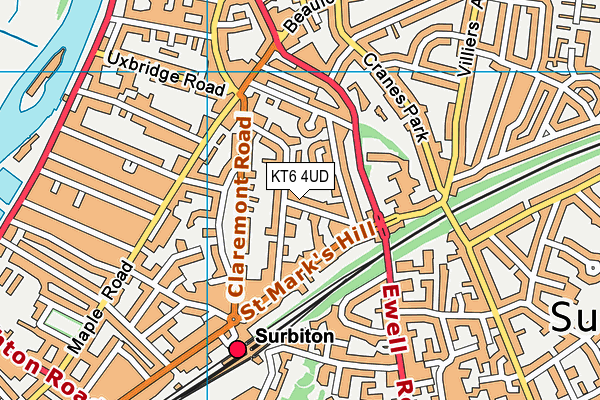 KT6 4UD map - OS VectorMap District (Ordnance Survey)