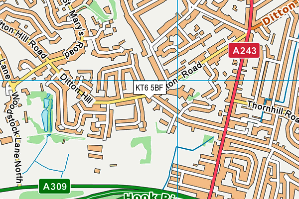 KT6 5BF map - OS VectorMap District (Ordnance Survey)