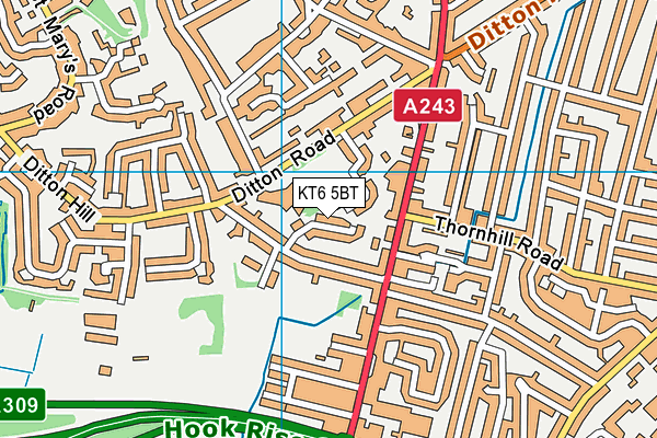 KT6 5BT map - OS VectorMap District (Ordnance Survey)