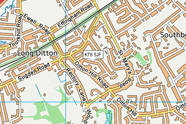 KT6 5JF map - OS VectorMap District (Ordnance Survey)