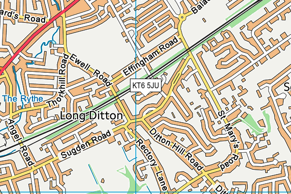 KT6 5JU map - OS VectorMap District (Ordnance Survey)