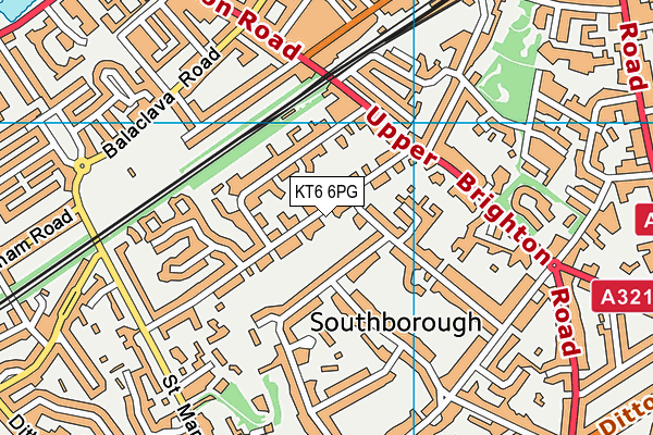 KT6 6PG map - OS VectorMap District (Ordnance Survey)