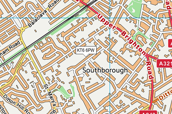 KT6 6PW map - OS VectorMap District (Ordnance Survey)