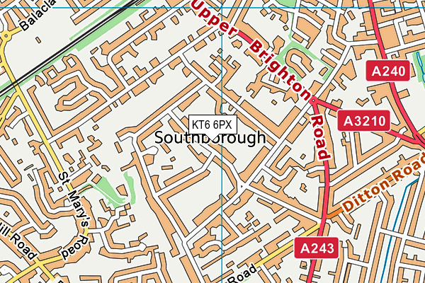 KT6 6PX map - OS VectorMap District (Ordnance Survey)