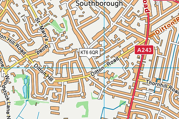 KT6 6QR map - OS VectorMap District (Ordnance Survey)