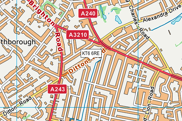 KT6 6RE map - OS VectorMap District (Ordnance Survey)