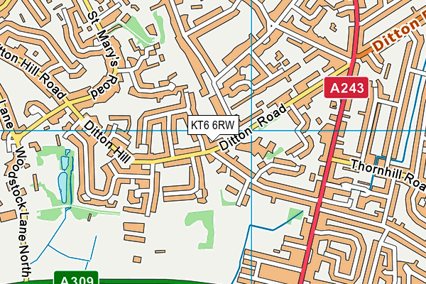 KT6 6RW map - OS VectorMap District (Ordnance Survey)