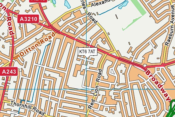 KT6 7AT map - OS VectorMap District (Ordnance Survey)