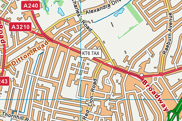 KT6 7AX map - OS VectorMap District (Ordnance Survey)