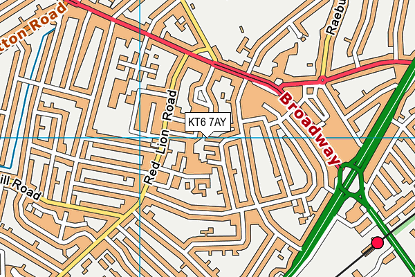 KT6 7AY map - OS VectorMap District (Ordnance Survey)