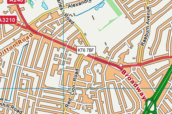 KT6 7BF map - OS VectorMap District (Ordnance Survey)