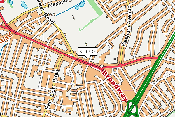 KT6 7DF map - OS VectorMap District (Ordnance Survey)