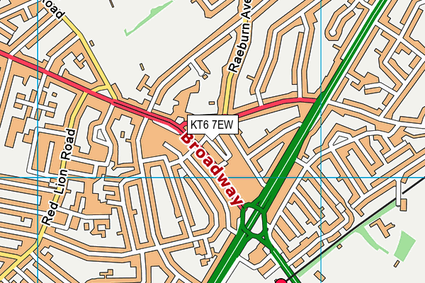 KT6 7EW map - OS VectorMap District (Ordnance Survey)