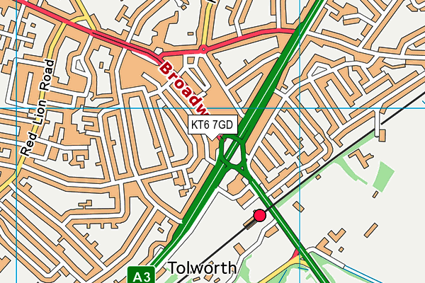 KT6 7GD map - OS VectorMap District (Ordnance Survey)