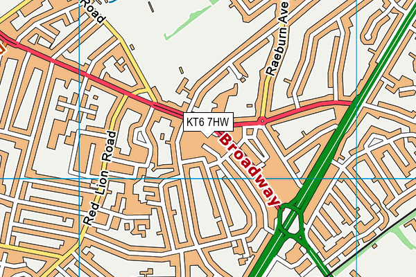 KT6 7HW map - OS VectorMap District (Ordnance Survey)