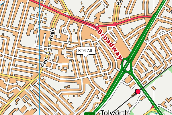 KT6 7JL map - OS VectorMap District (Ordnance Survey)