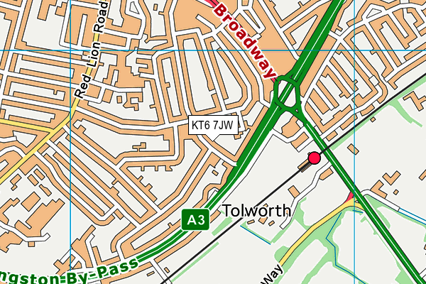 KT6 7JW map - OS VectorMap District (Ordnance Survey)